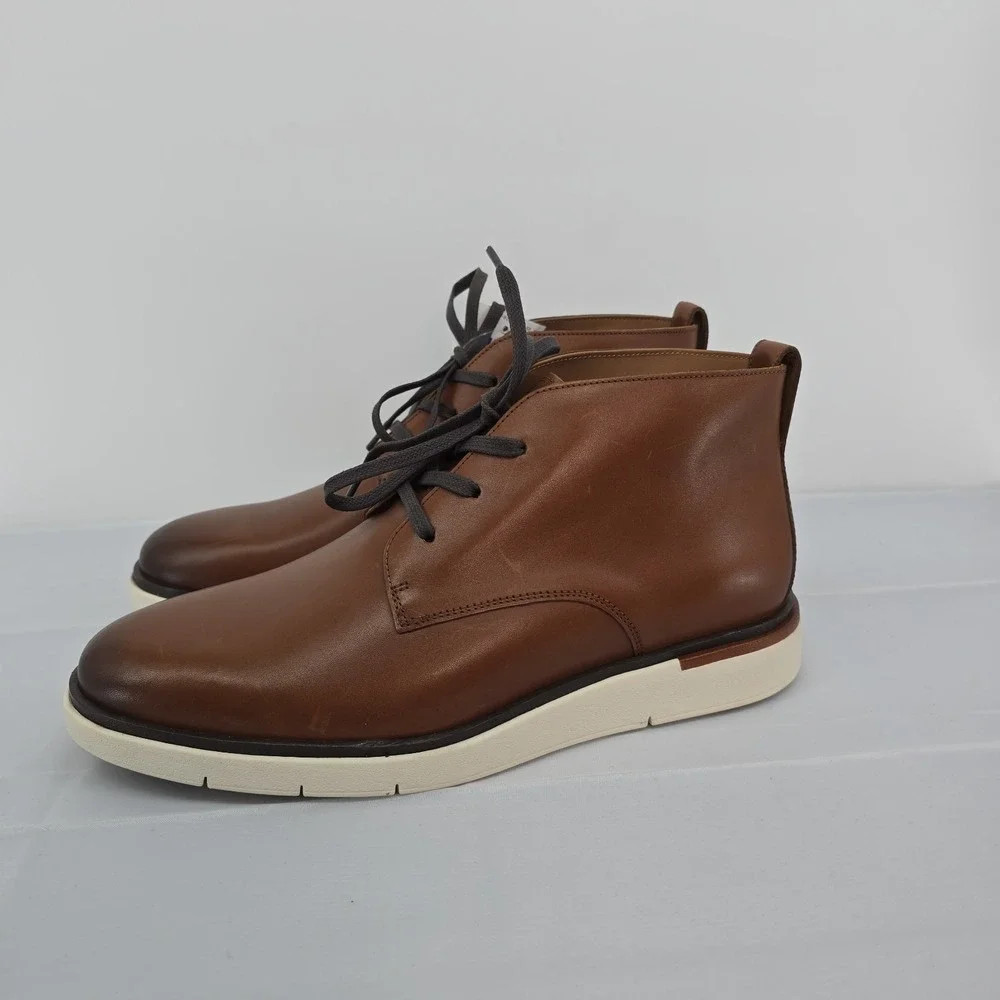 Allen Edmonds Cognac Brown Leather Chukka Boots with Cream Sole